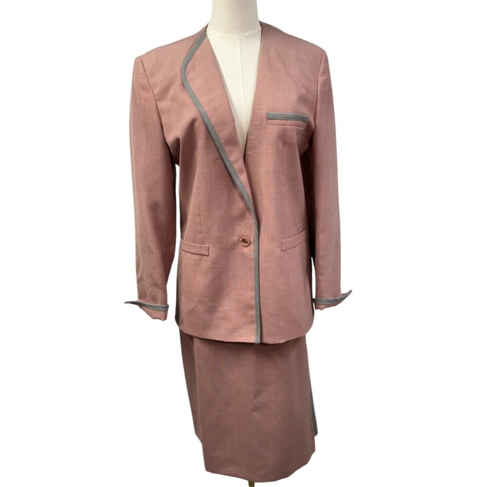 Mark Kay Vintage Skirt Suit Set Pink Grey Womens 6/8 Barbiecore Retro 70's 80's